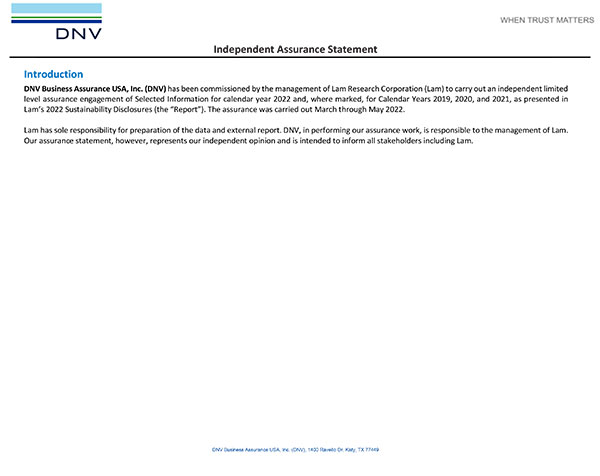 DNV Independent Assurance Statement