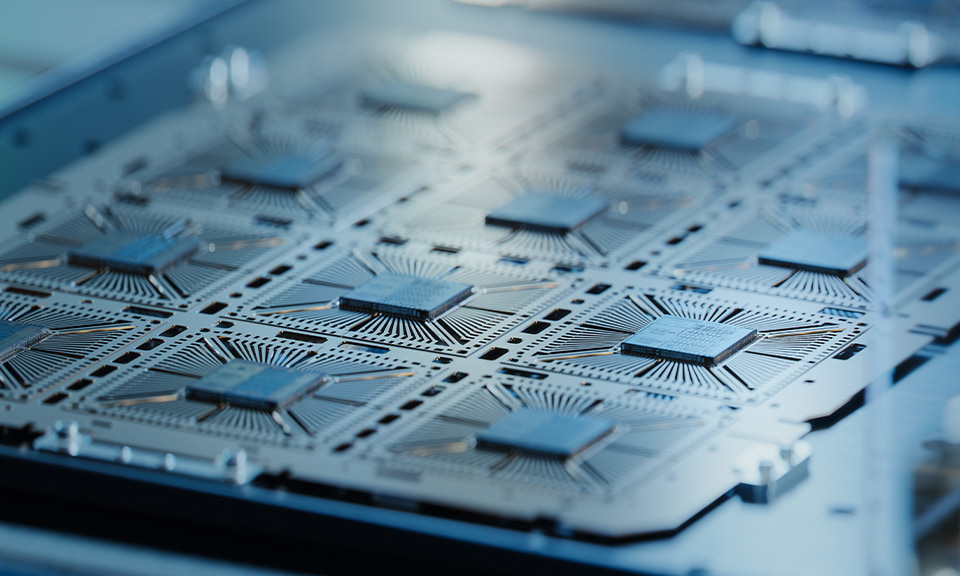 Close up of computer chip manufacturing