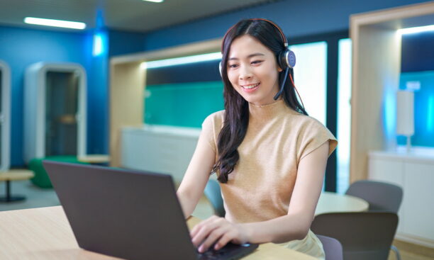 Woman working on a laptop computer
